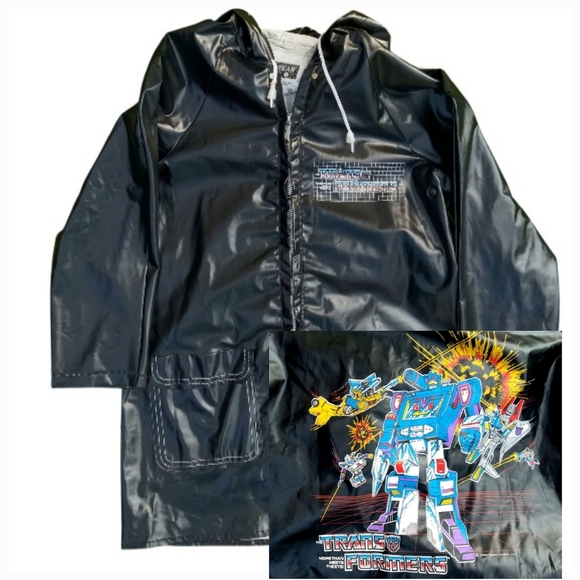 Vintage 1984 Transformers Black Hooded Raincoat Children's Size 7 Soundwave OBO - Picture 1 of 16